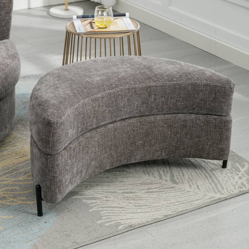 32.7" W Upholstered Half Crescent Moon Storage Ottoman