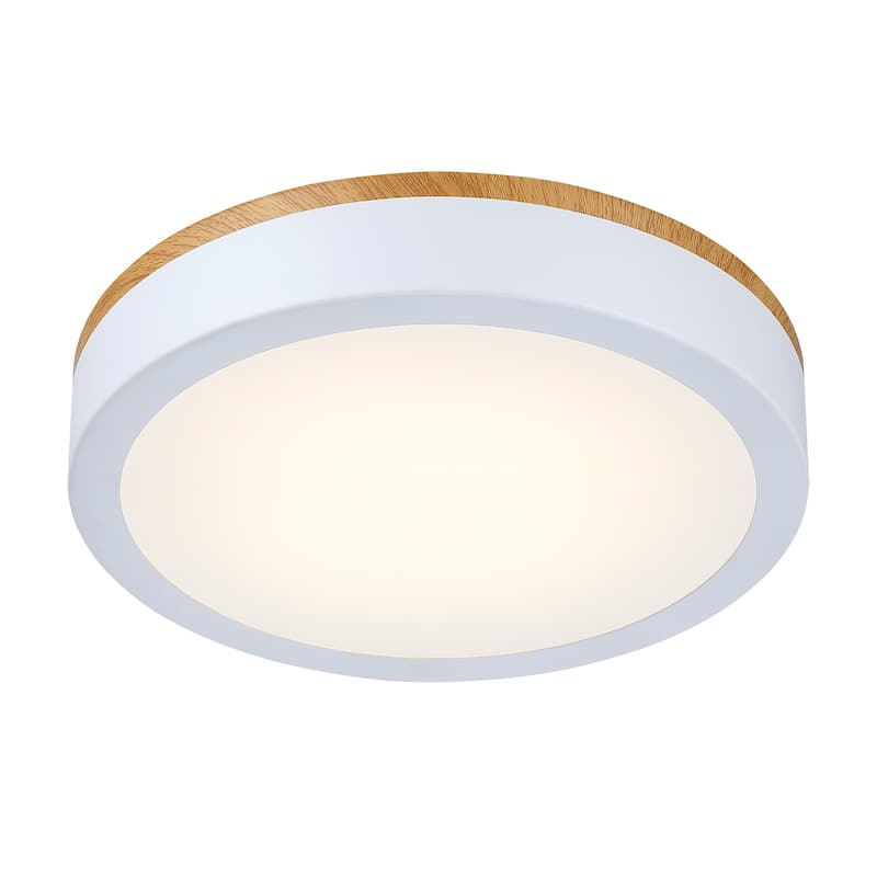 11-in Selectable LED 3000K,4000K,5000K Flush Mount with White and Wood Finish - White and Wood - 11-in