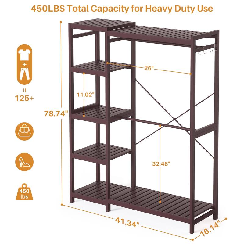Bamboo Closet System Clothes Rack, Large Freestanding Garment Rack Clothing Rack for Hanging Clothes