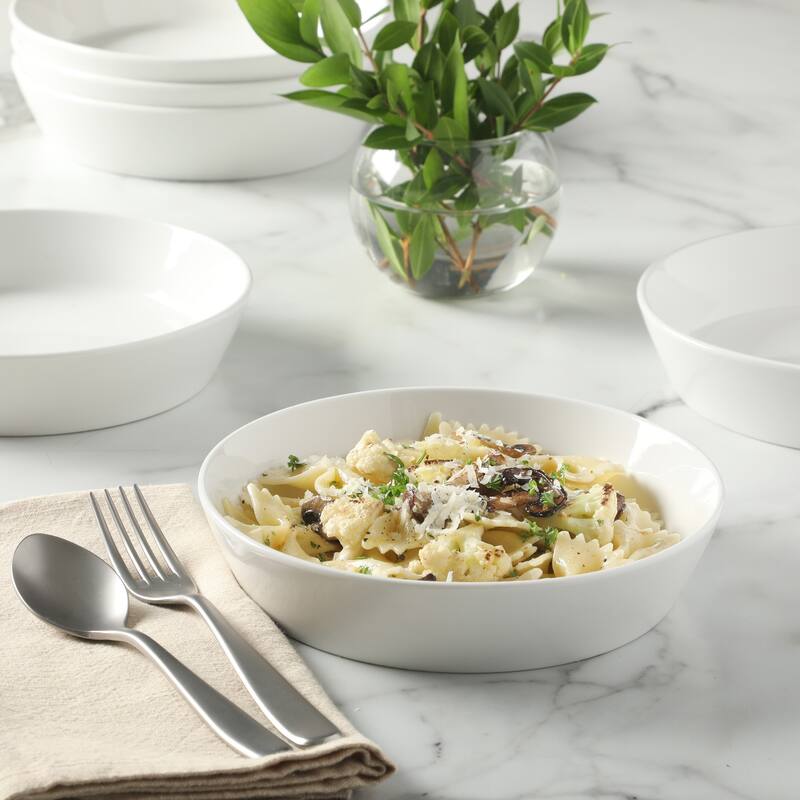 Martha Stewart Selma 6-Piece 41oz 8 Inch Large Pasta Bowls Porcelain Ceramic Chip and Scratch Resistant Shallow Bowls