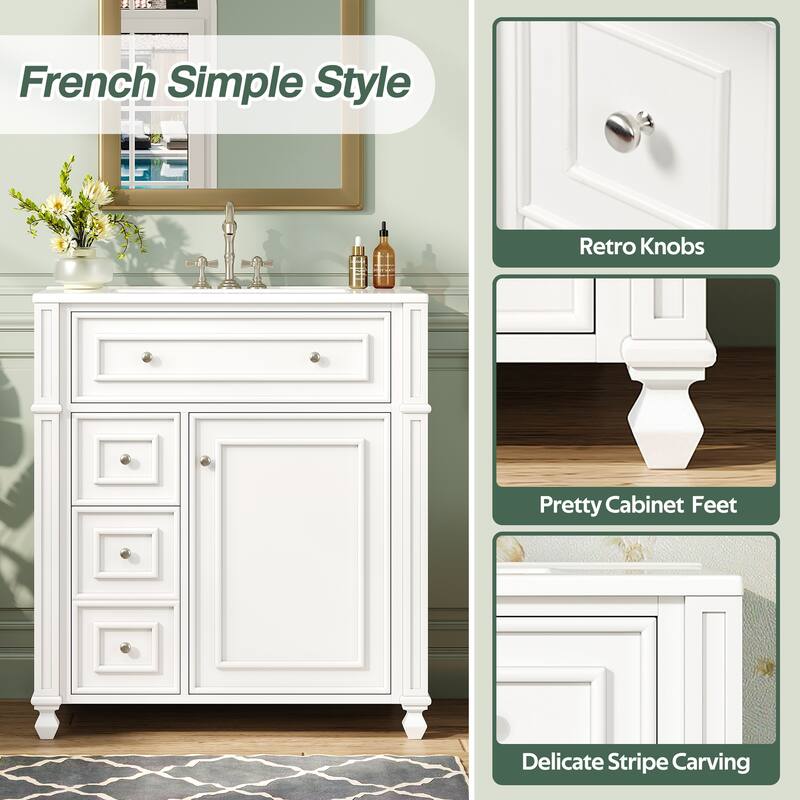 30" Bathroom Vanity with Ceramic Sink, Soft Close Doors and Storage Organizer