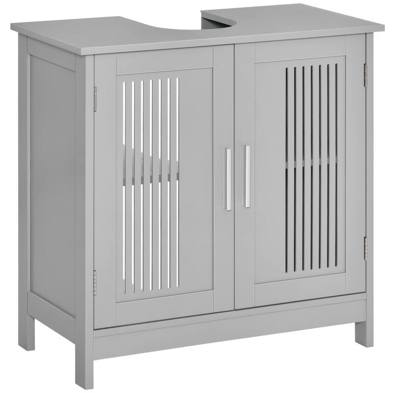 Space-Saving Bathroom Cabinet with U-Shaped Design, Enclosed Storage, and Adjustable Shelf for Sink Organization - 23.5in L - Grey
