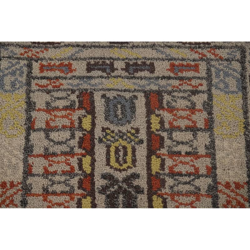 Tribal Beige Geometric Khotan Runner Rug Hand-Knotted Wool Carpet - 2'5"x 10'0"