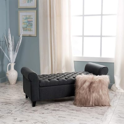 Storage Ottoman Bench Elegantly Rolled Arms