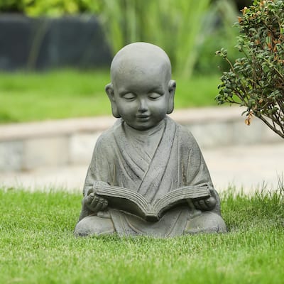 Grey Mgo Reading Buddha Monk Garden Statue