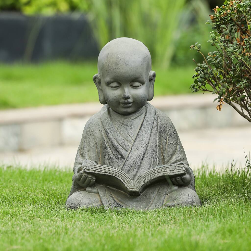 Grey Mgo Reading Buddha Monk Garden Statue