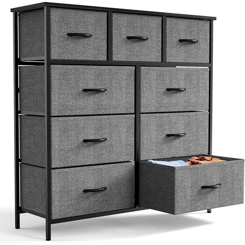 Tall Dresser Storage Tower with 9 Fabric Drawers, Grey - 9-drawer - Grey