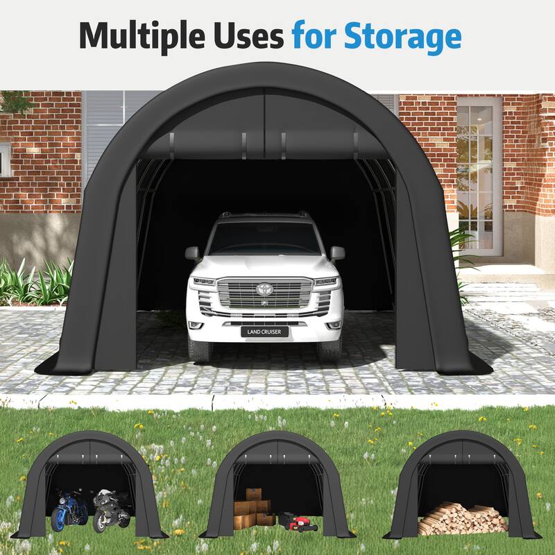 EROMMY Portable Garage, Heavy Duty Carport with All-Steel Metal Frame and Round Style Roof