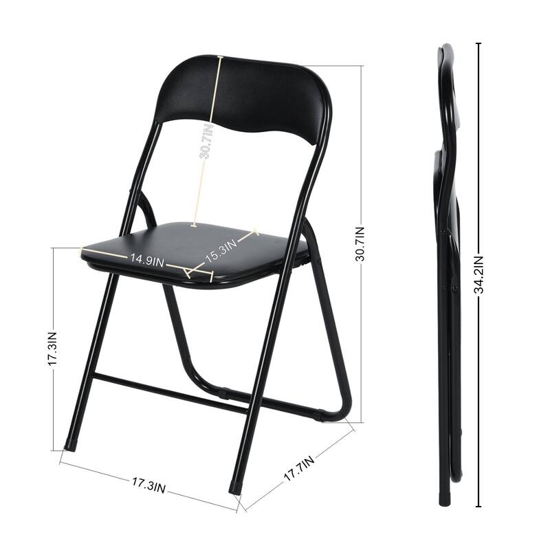 Homy Casa Set Black Folding Dining Chairs, Metal Frame PVC Seat