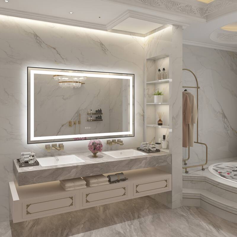 QuivaraView Aluminum front light and backlit LED lighted Framed Tempered Glass Bathroom Vanity Wall Mounted Mirror