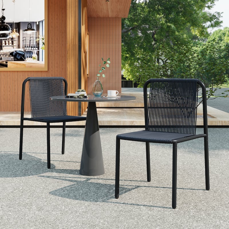 Christopher Knight Home - Burgess Space-Saving and Stylish Outdoor Stacking Dining Chairs - Black+2-Piece
