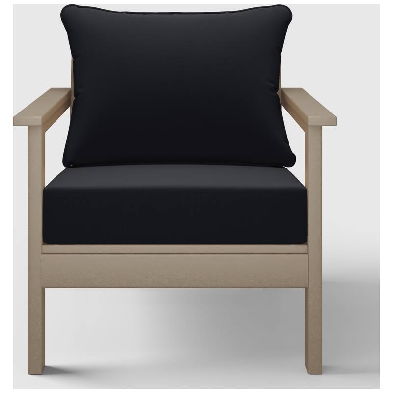Birchwood All Weather HDPE Outdoor Patio Deep Seating Weathered Wood Club Chair With Cushions (1-Piece)