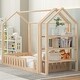 preview thumbnail 1 of 14, Twin Size Wood Kid's Bed, House Bed with Fence and Customizable Storage Shelves Natural