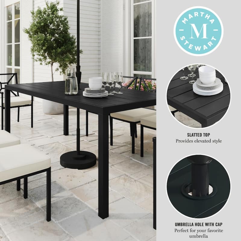 72" All-Weather Steel Frame Patio Table with Slatted Top and Umbrella Hole - 35.25"W x 72"D x 30"H