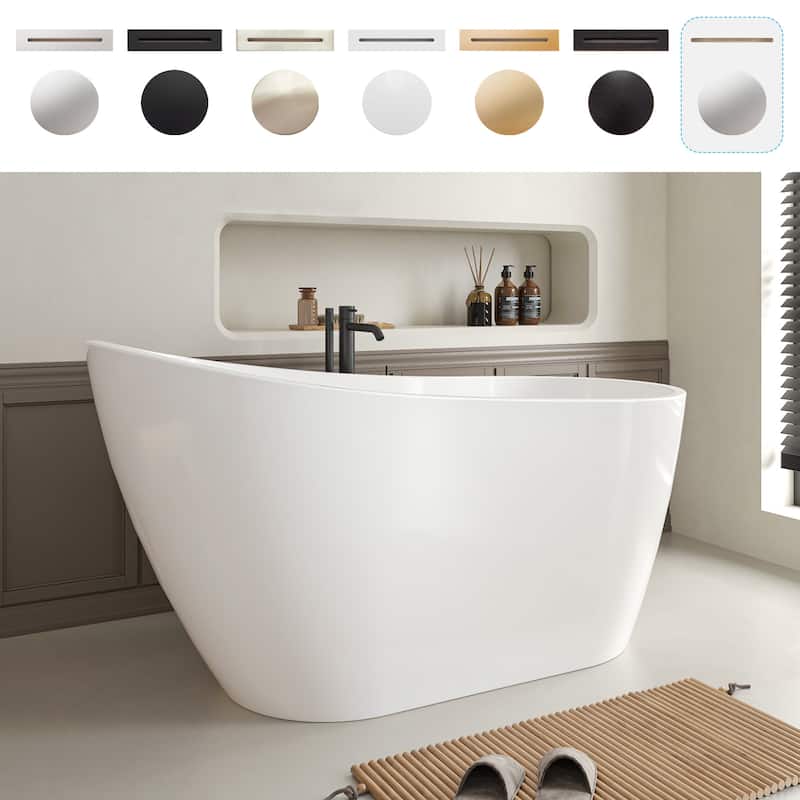 Vanity Art 55" X 28" White Acrylic Freestanding Bathtub