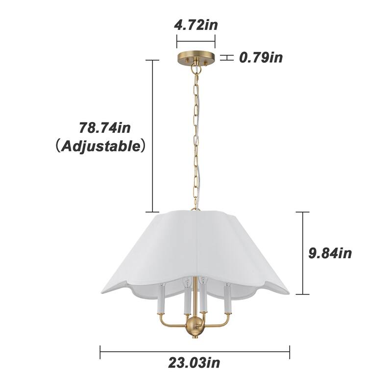 4-Light Mid Century Modern Chandelier 23 in. Pendant Light with Fabric Shade - Gold - 23''W