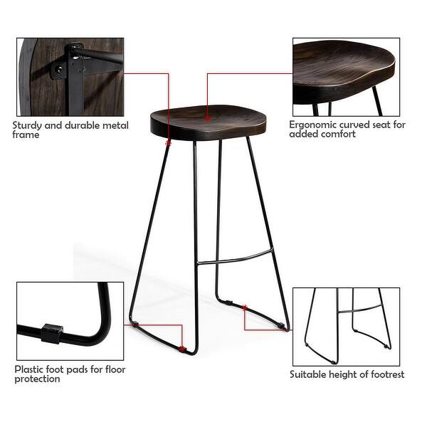 Costway Set Of 4 Vintage Bar Stool Wooden Saddle Vintage Bar Stool Wooden