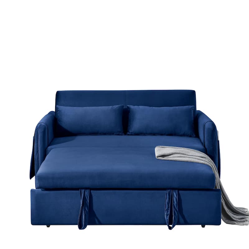 Velvet Loveseat Sofa Modern Convertible Sofa Bed with Adjustable