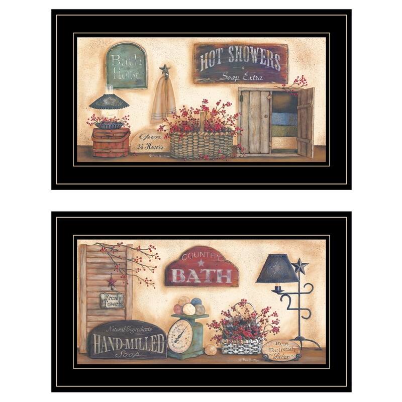 TrendyDecor4U Farmhouse "Bath Collection" 2-Piece Vignette by Pam Britton - Earthtones