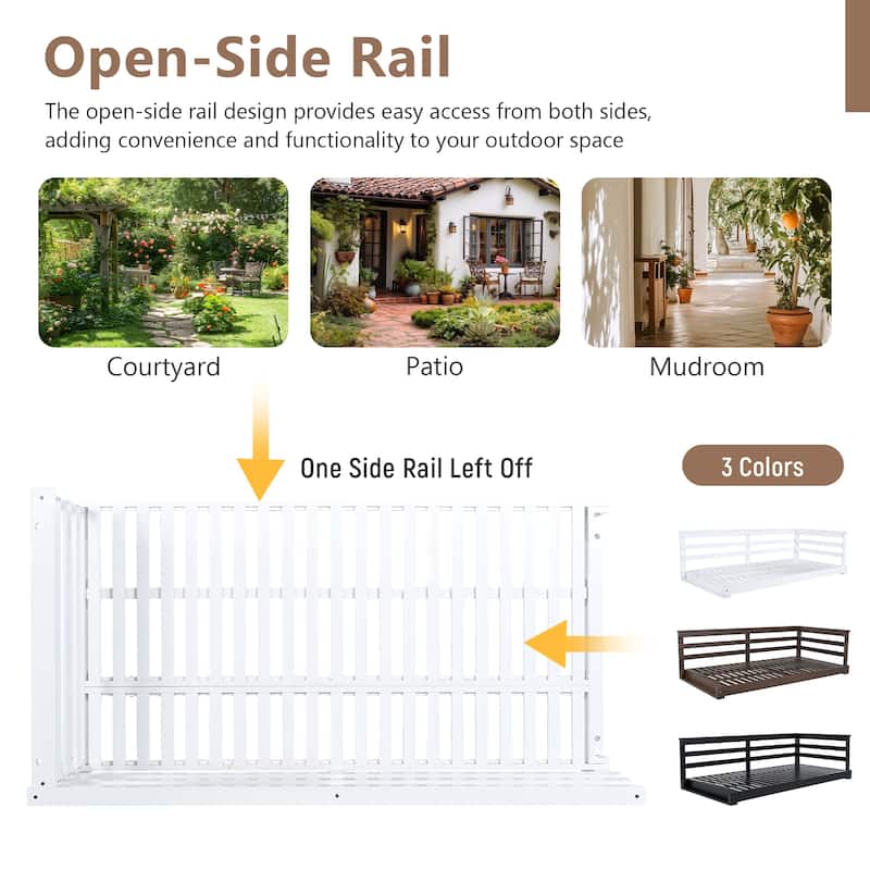 Country Patio Wooden Twin Size Swing Daybed Porch Swing Frame with 4pcs 96-inch Hemp Ropes for Backyard, Garden, White