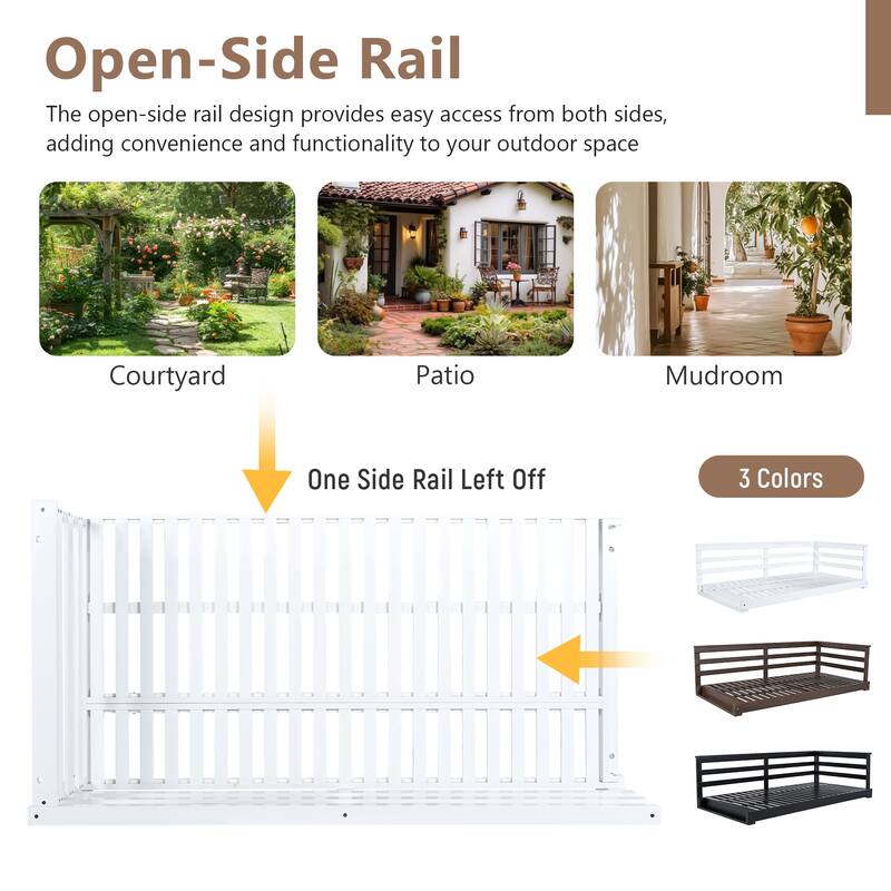 Patio Wooden Twin Size Swing Daybed Porch Swing Frame with 4pcs 96-inch Hemp Ropes for Backyard, Garden