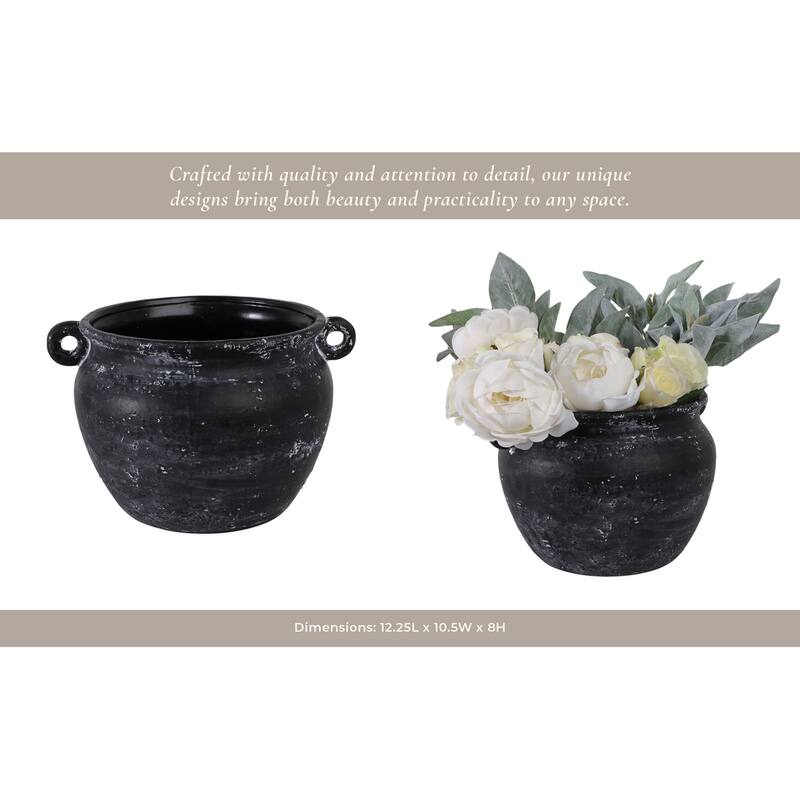 Stoneware Planter Rustic Texture and Handles Vessel Vintage Style
