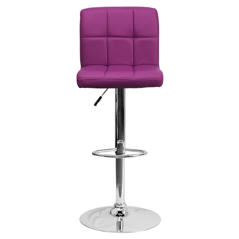 Contemporary Quilted Vinyl Adjustable Height Barstool with Chrome Base