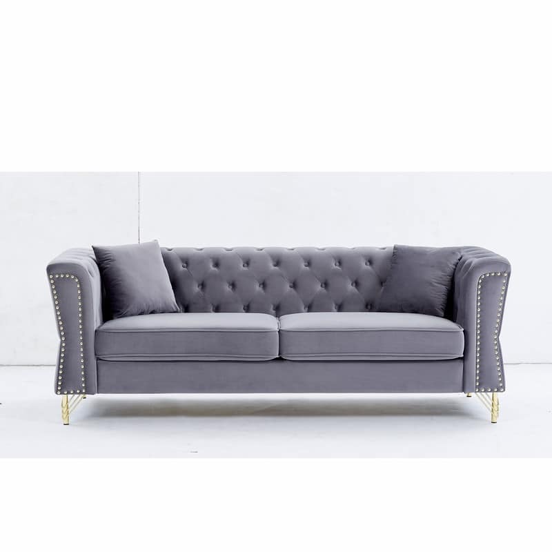 Modern Living Room Chesterfield Sofa,Tufted Couch with Metal Foot and Nailhead,Two Pillows