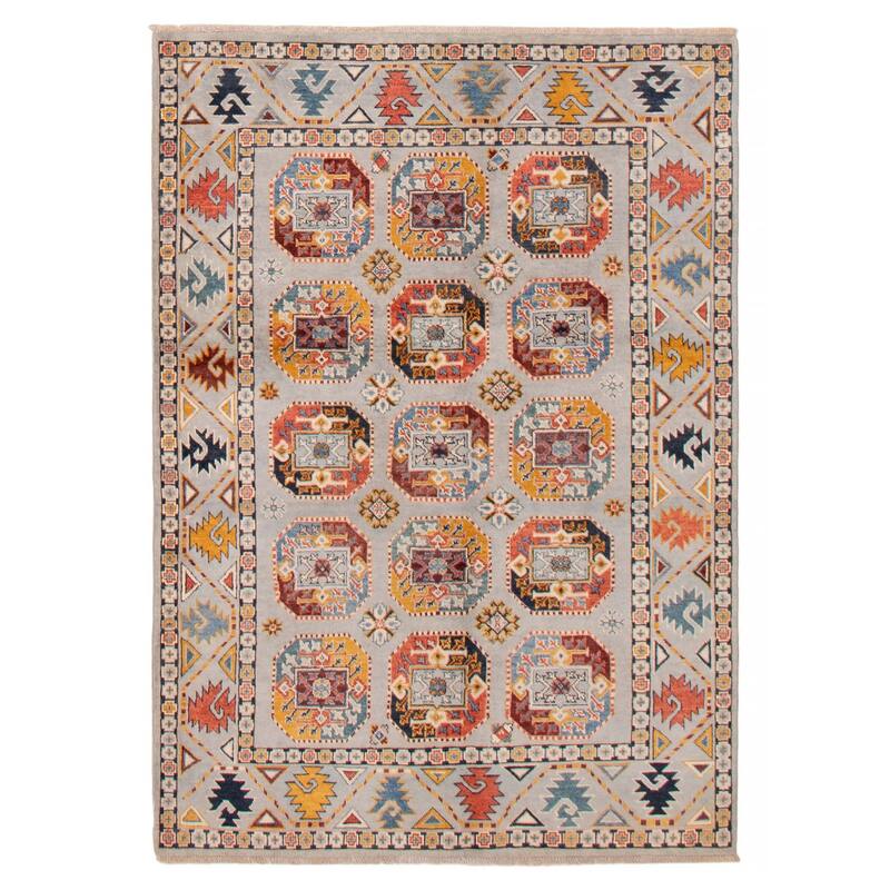 ECARPETGALLERY Hand-knotted Uzbek Ghazni Grey Wool Rug - 4'9 x 6'5 - Grey - 4'9 x 6'5