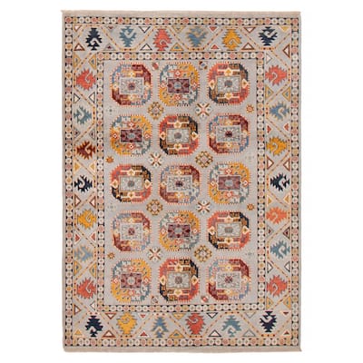 ECARPETGALLERY Hand-knotted Uzbek Ghazni Grey Wool Rug - 4'9 x 6'5