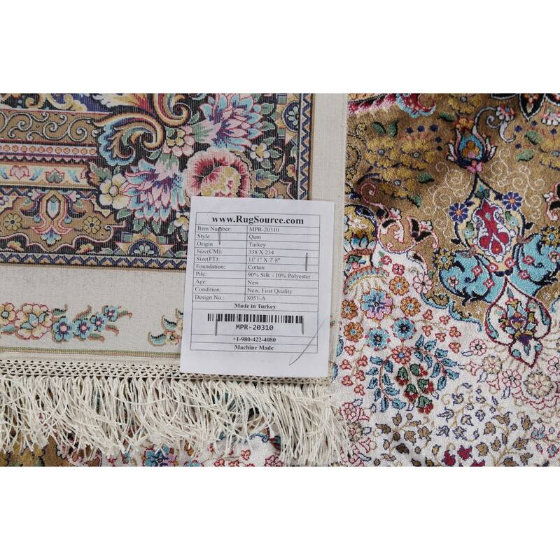Victorian Style Qum Turkish Area Rug Beige Machine Made Carpet - 7'8" x 11'1"