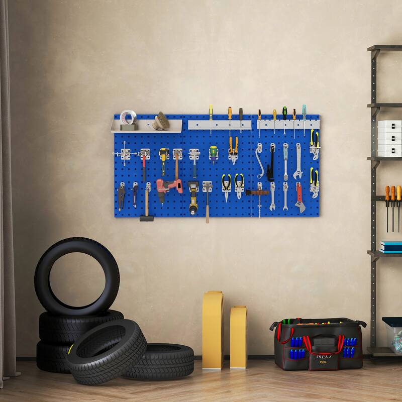 Gymax 3 Pcs Pegboard Wall Organizer w/ 25 Hooks Drill Bit Holder