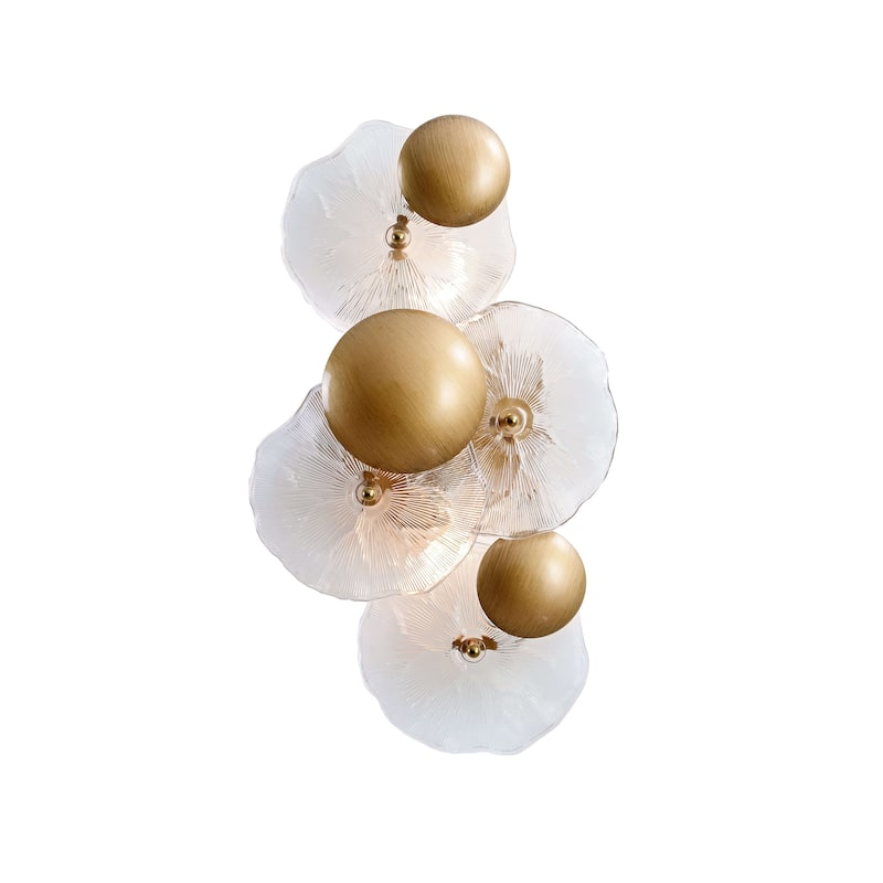 Frieda 2-Light Brushed Brass Glass Flower Wall Sconce - 9" W x 16" H x 5.5" D