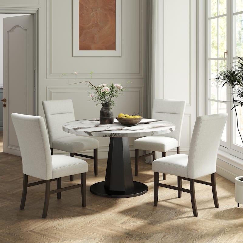 Roundhill Furniture Cavira 5-Piece Modern Dining Set, Round Faux Marble Dining Table with Four Chairs
