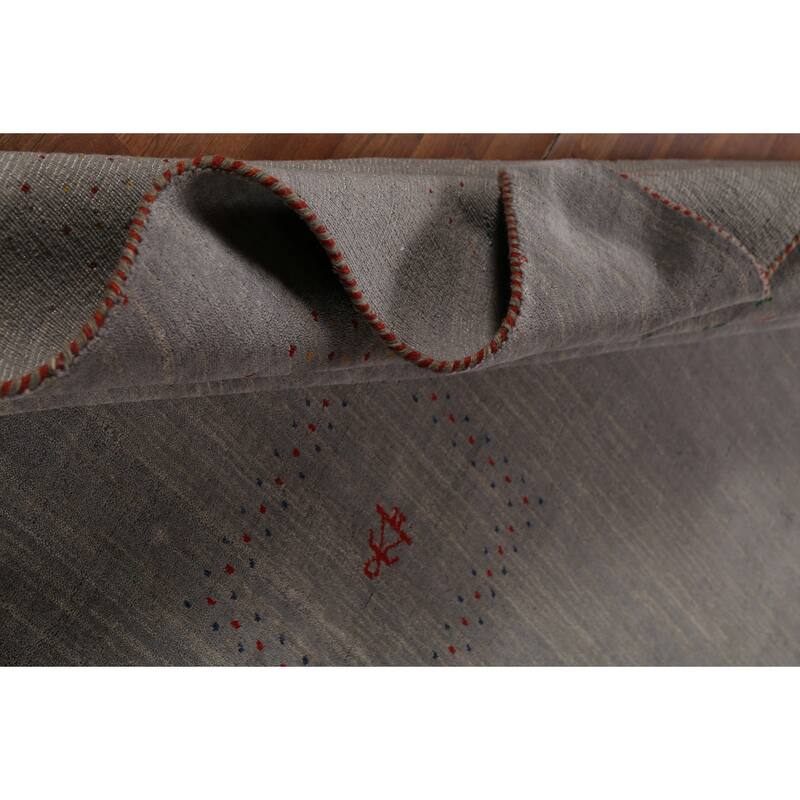 Tribal Gray Gabbeh Indian Area Rug Handmade Wool Carpet - 8'1"x 9'7"