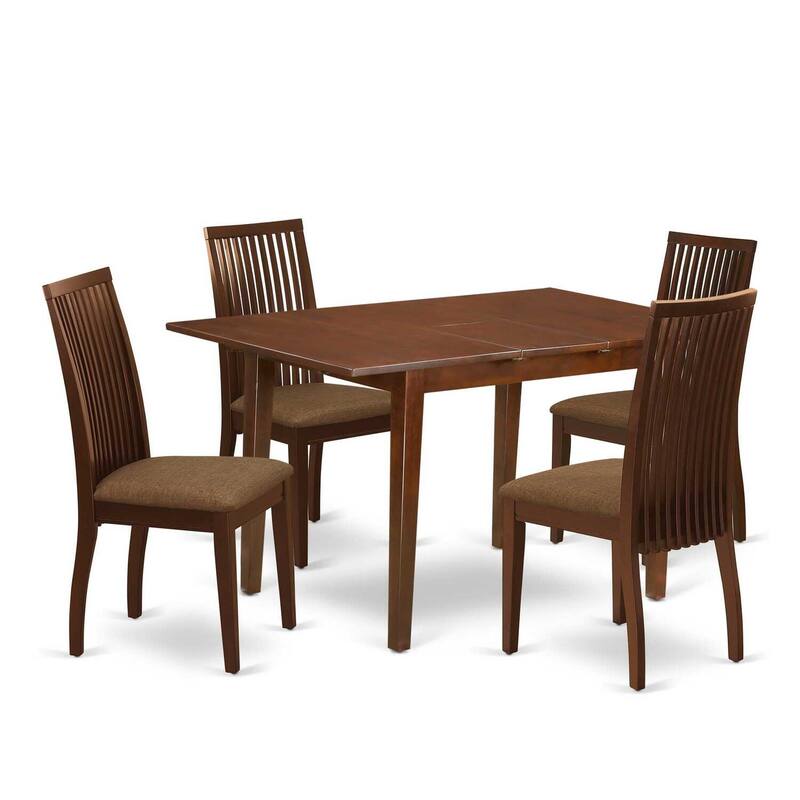 5-Piece Mahogany Finish Solid Wood Top - Rectangular Dining Room Set - Seats 4