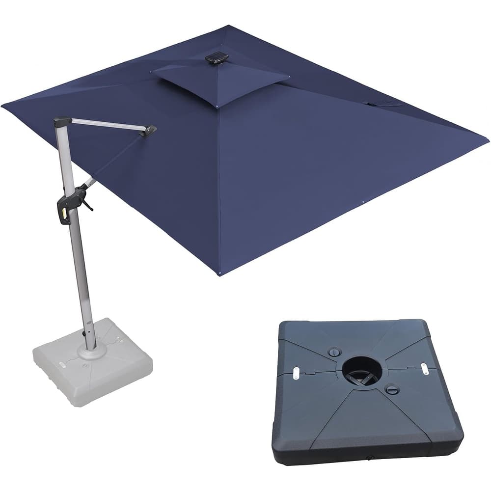 PURPLE LEAF 9 x 12 ft Double Top LED Rectangle Patio Cantilever Umbrella with Base