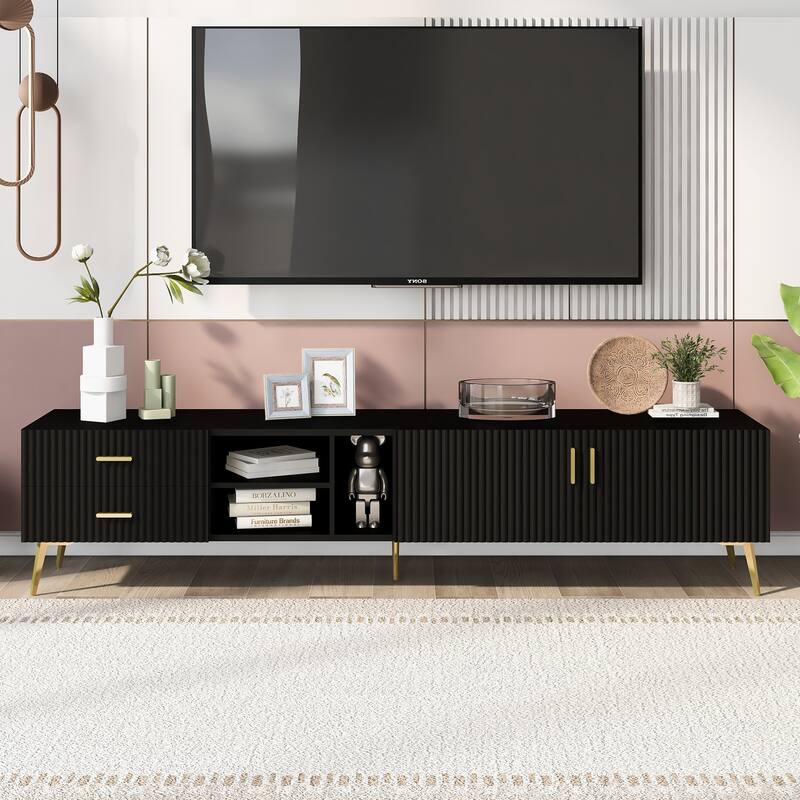 Black Contemporary TV Stand with ample storage, sleek design and