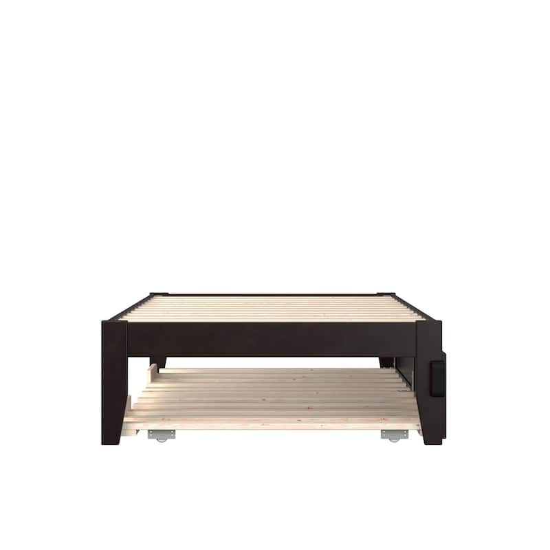 Twin Bed with Trundle - Rustic Romance Espresso Finish - HomeStock Bedroom Furniture