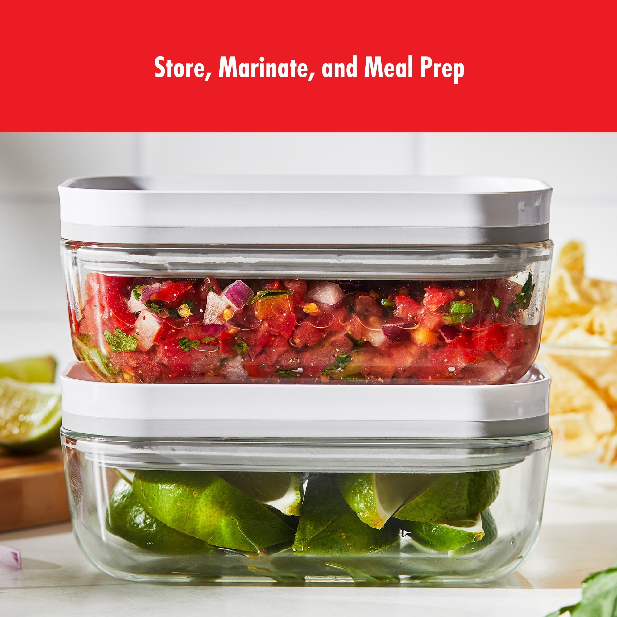 ZWILLING - Fresh & Save 3-pc Glass Food Storage Vacuum Containers Meal Prep Container - Small & Large Containers - Clear