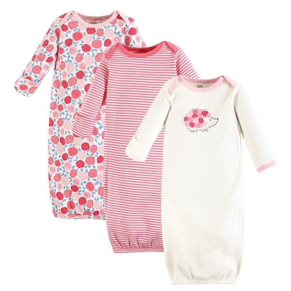 slide 1 of 1, Touched by Nature Baby Girl Organic Cotton Long-Sleeve Gowns 3pk, Rosebud 0-6 Months - Rosebud