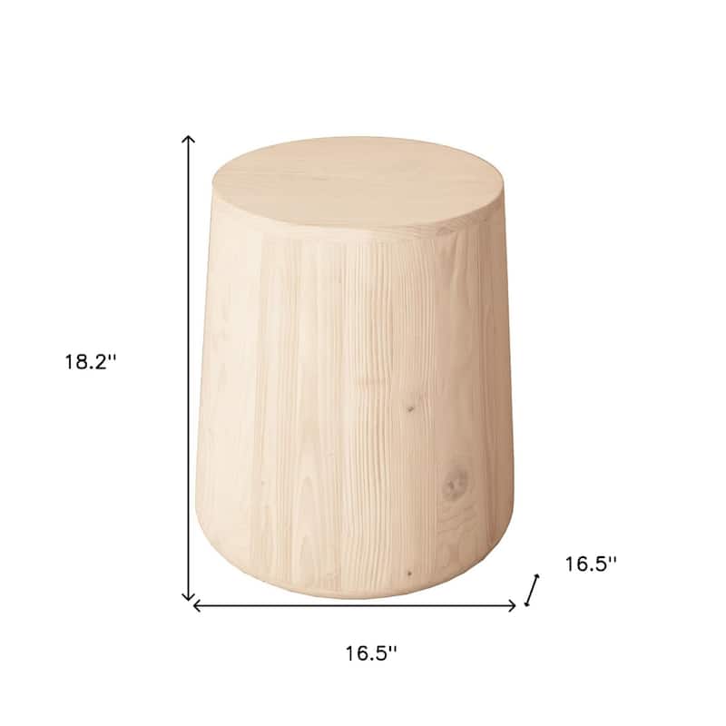 Solid Wood Round End Table with Drum Base Distressed Finish - 15.5” x 13” x 18.5” (D x W x H)