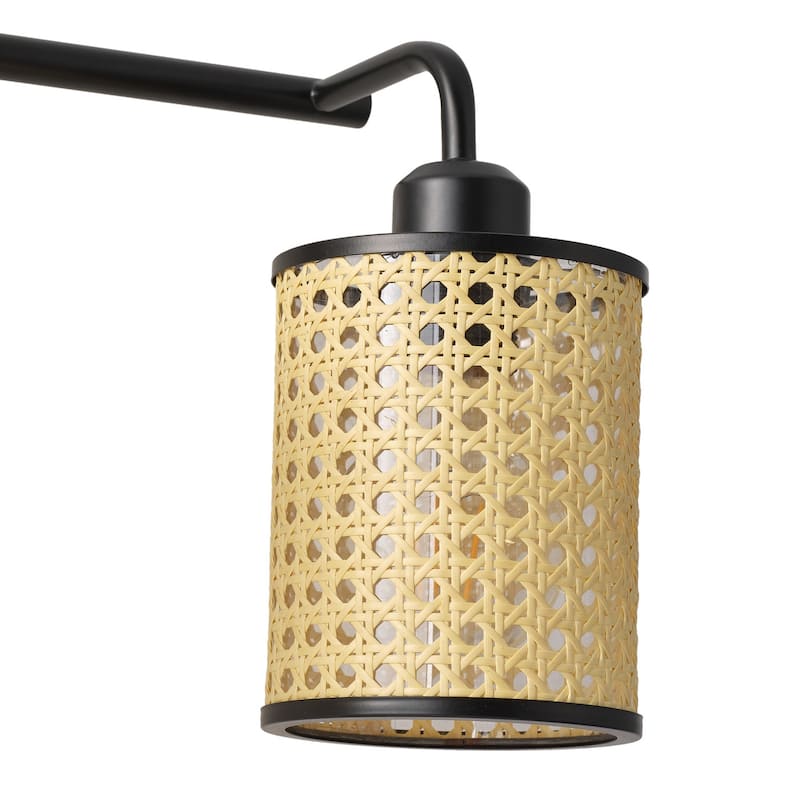Farmhouse 3-Light Bathroom Vanity Light Fixture with Woven Plastic Lampshades