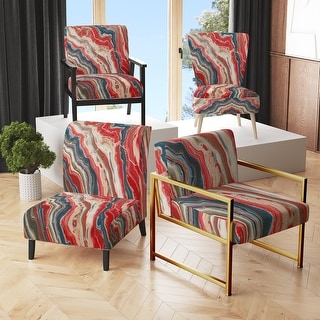 Designart "Segment Layers Of Marbled Rock" Upholstered Floral Accent Chair - Mid-Century Arm Chair For Bedroom