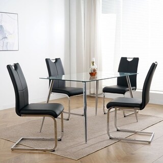 Modern Dining Chairs with Faux Leather Padded Seat and Metal Legs Set ...