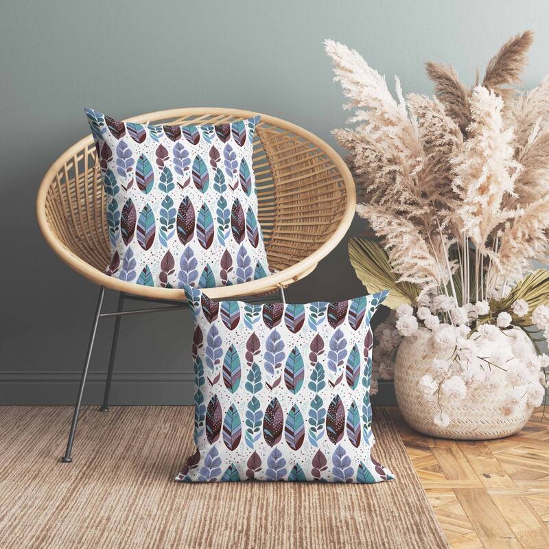 Tribal Leafy Treasures Indoor/Outdoor Reversible Throw Pillow Brown and Teal