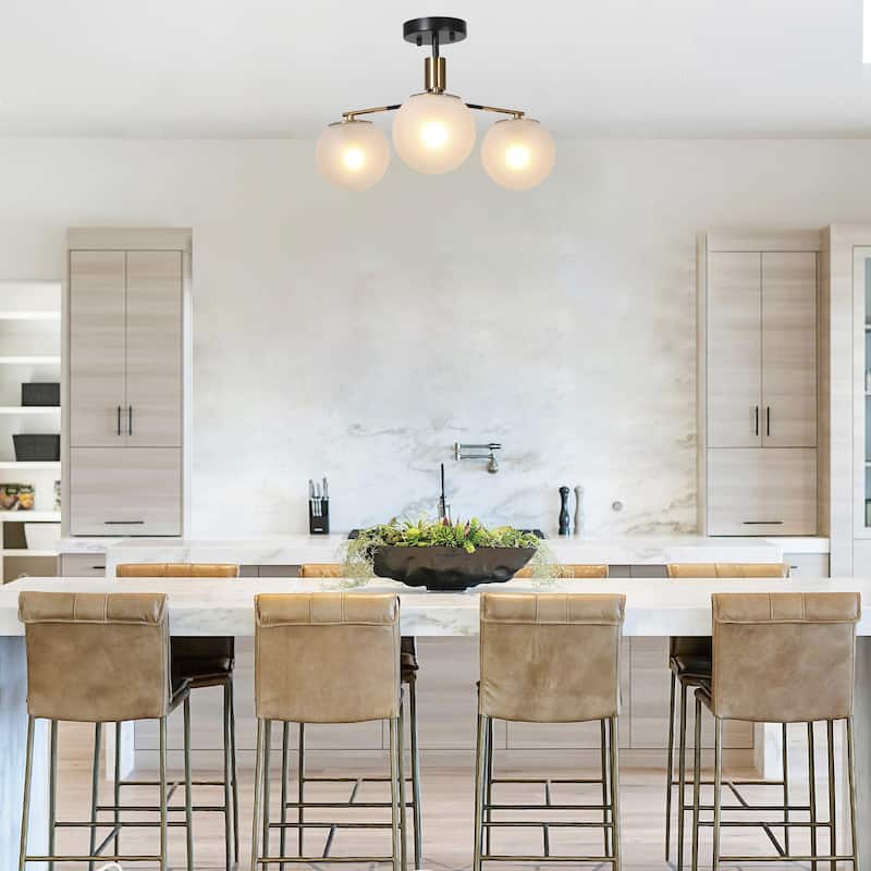 Modern 3-Light Semi-flush Mount Frosted Glass Ceiling Light Chandelier - D 19" x H 12.5"