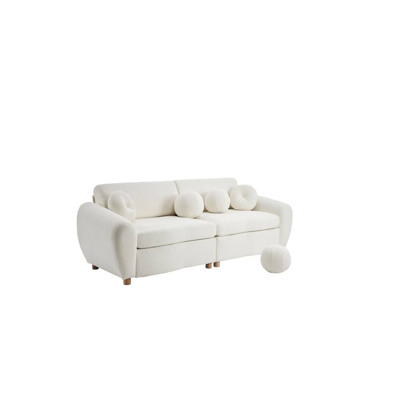 Modern Tufted Chenille Loveseat, Futon Sectional Love Seat Couch, Upholstered Sofa with 2 Pillows & 3 Lumbar Pillows