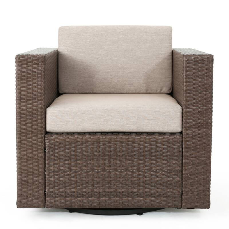Puerta Outdoor Wicker 3-piece Swivel Chat Set with Cushions by Christopher Knight Home