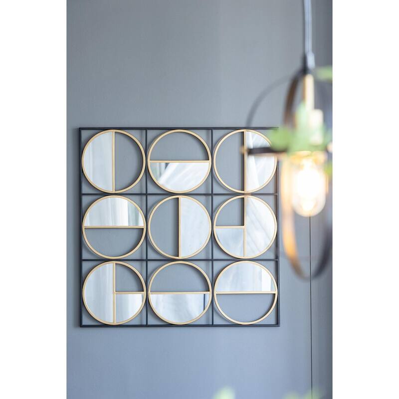 35.6" Eclectic Styling Metal Beaded Black Wall Mirror - Golden Black
